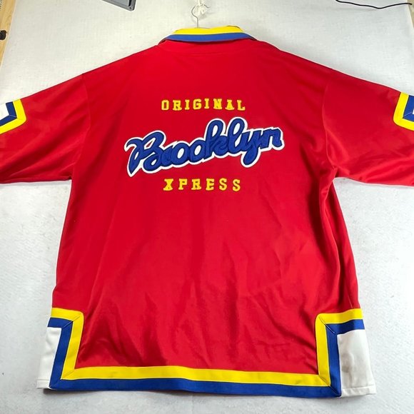 BROOKLYN XPRESS Mens XXL Warm Up Y2K Snap Up Short Sleeve Jersey Pockets - Picture 1 of 8
